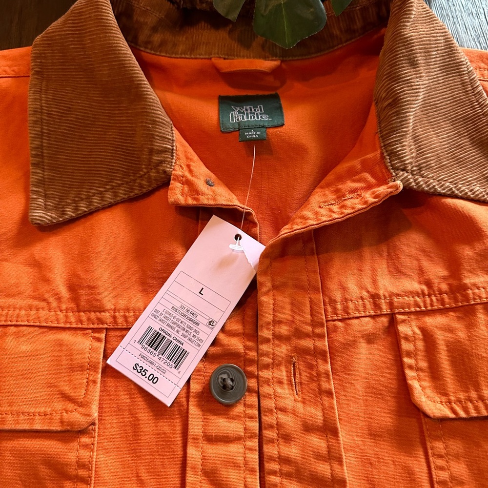 NWT wild fable cropped orange utility jacket with brown corduroy collar … - Picture 5 of 7